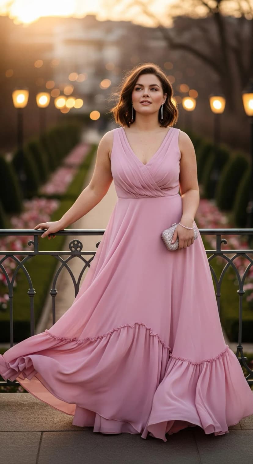Rose Chiffon Maxi Dress + Silver Glitter Clutch