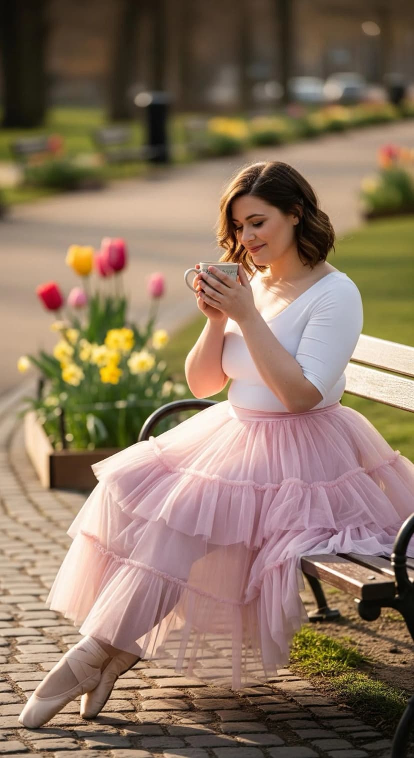 White Cotton Bodysuit + Pink Tulle Skirt + Pink Ballet Flats