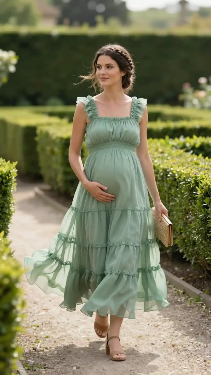 Sage Chiffon Tiered Maxi Dress