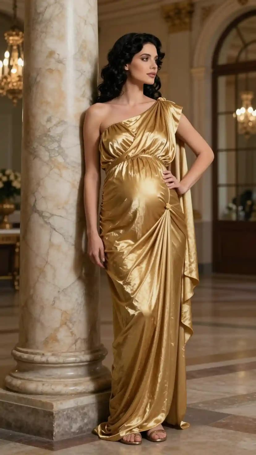 Gold Satin One-Shoulder Gown