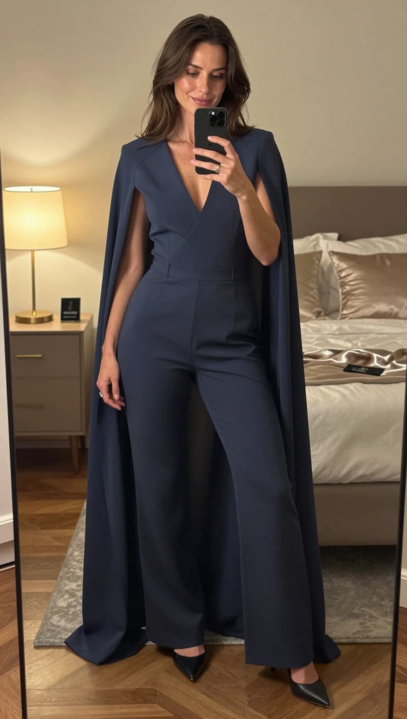 Navy Crepe Jumpsuit + Navy Cape