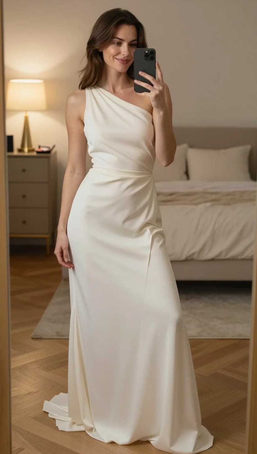 Ivory Drape One-Shoulder Maxi Dress