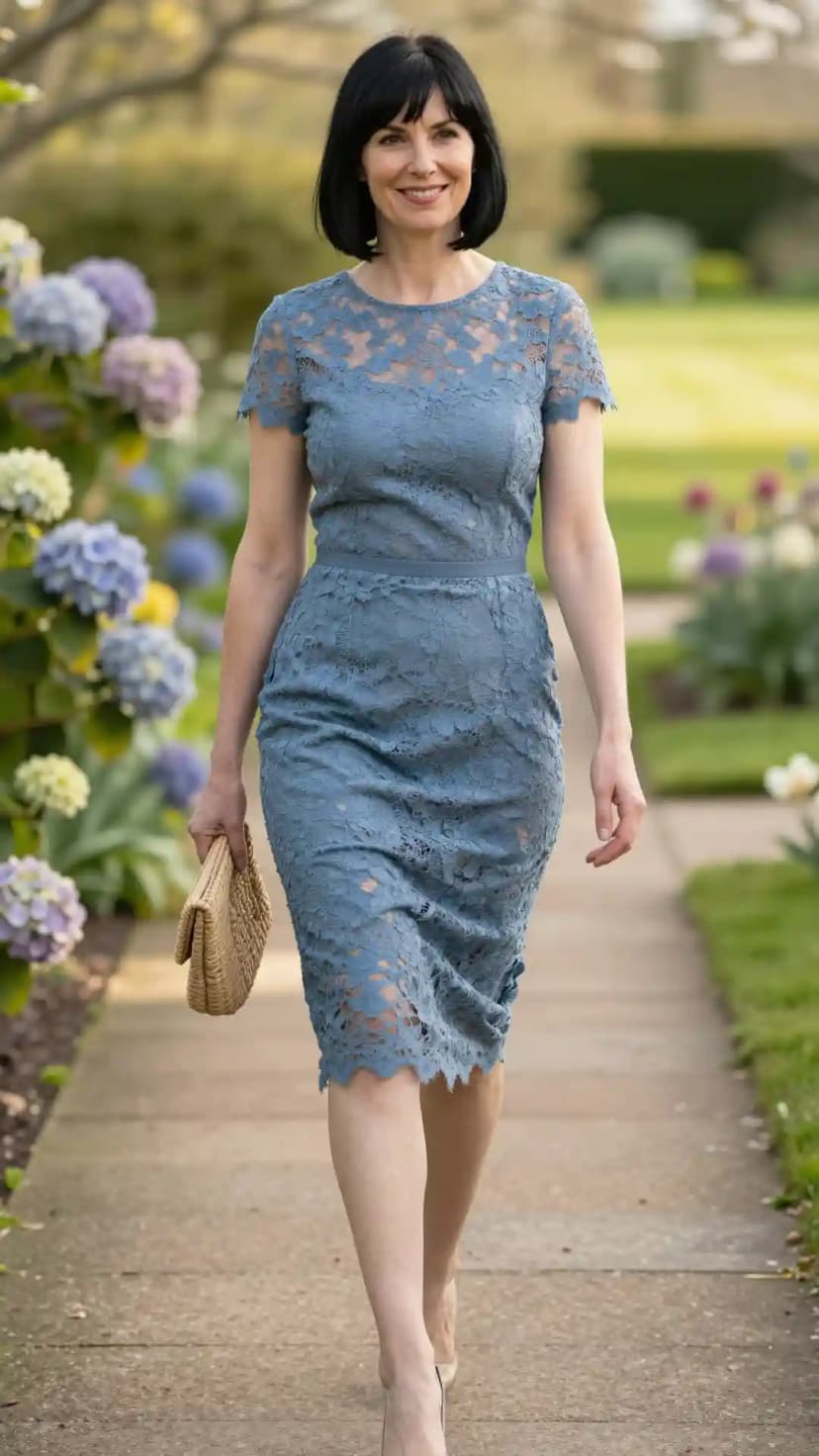 Blue Lace Sheath Dress
