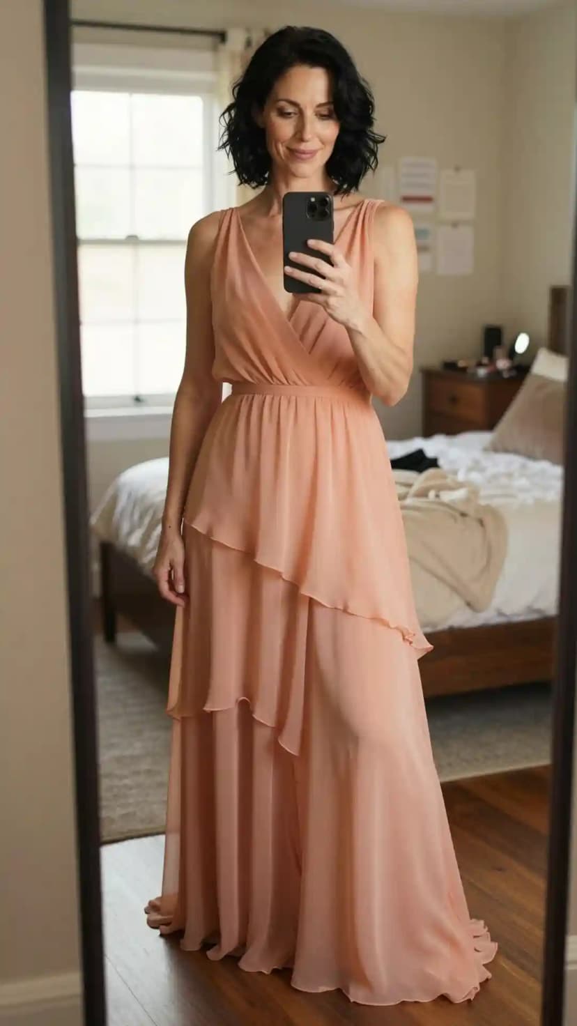 Peach Chiffon Tiered Maxi Dress