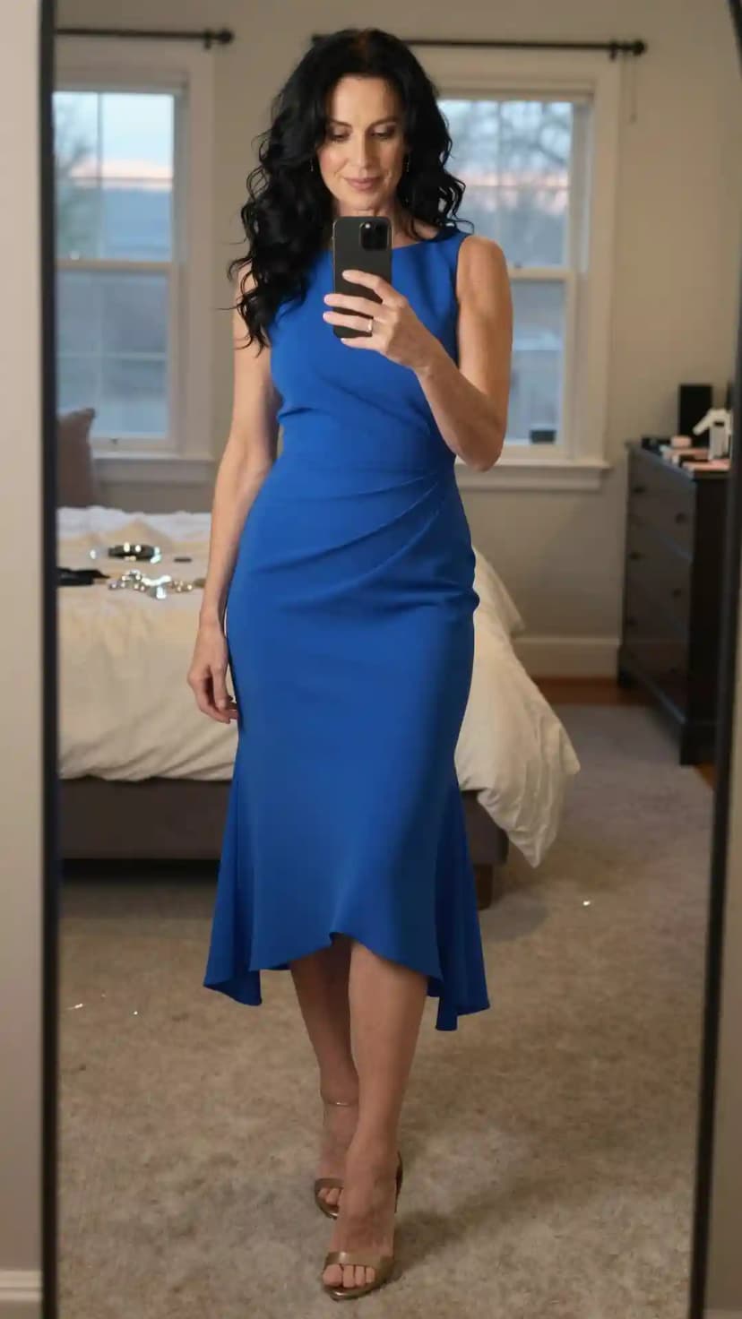Royal Blue Crepe Sheath Dress