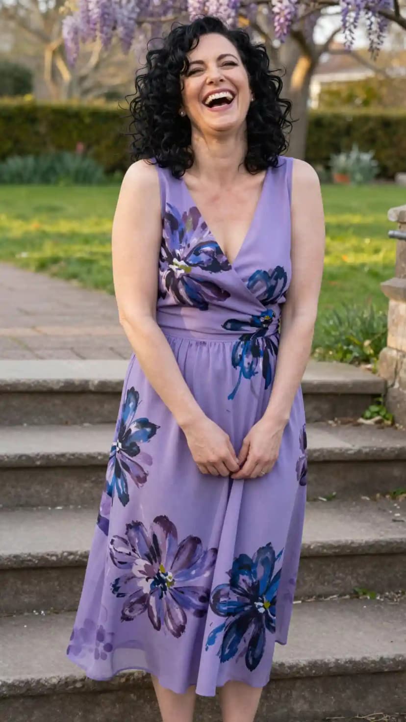 Purple Floral Print Chiffon Wrap Dress