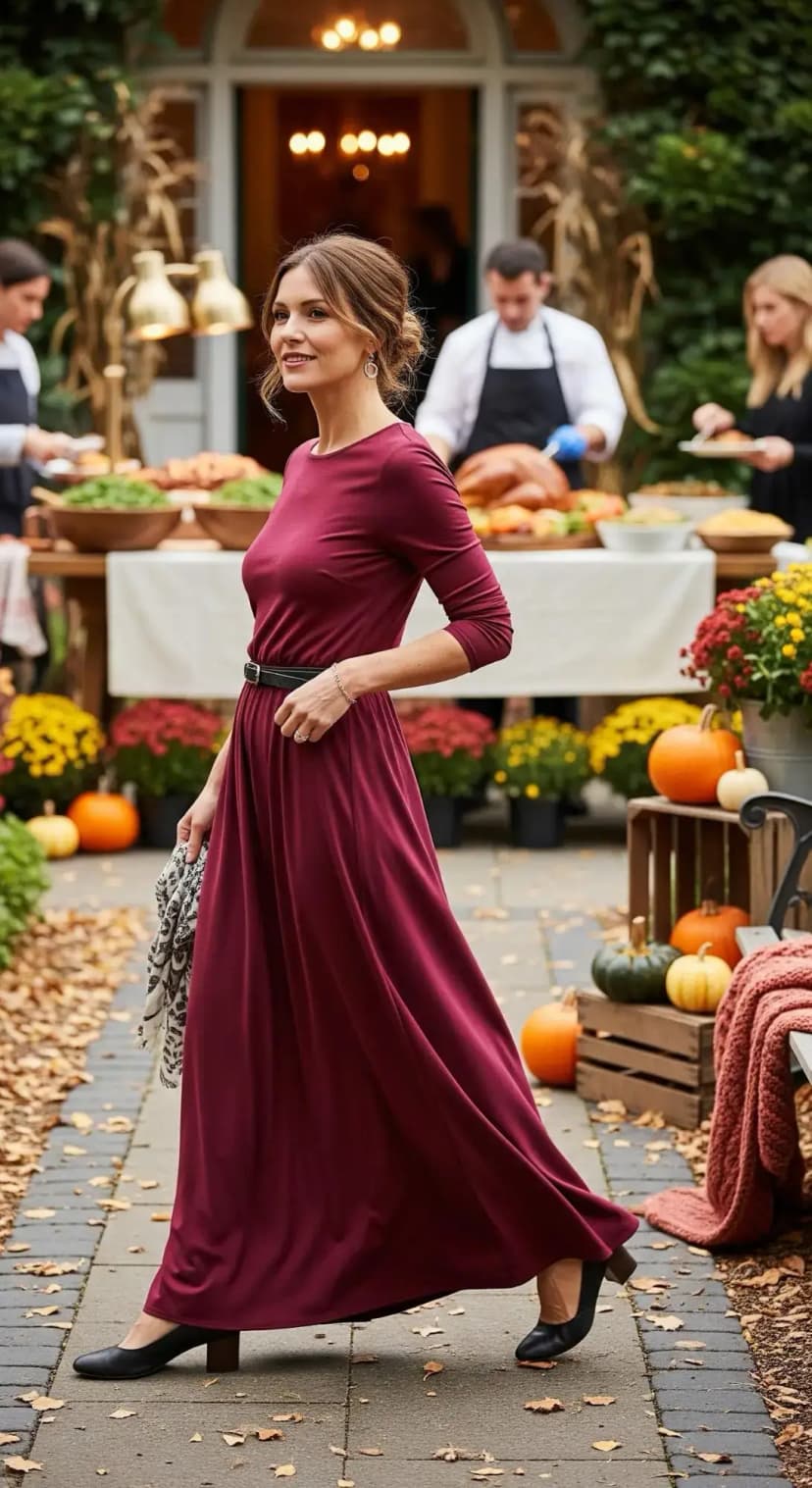 Burgundy Maxi Dress + Black Belt