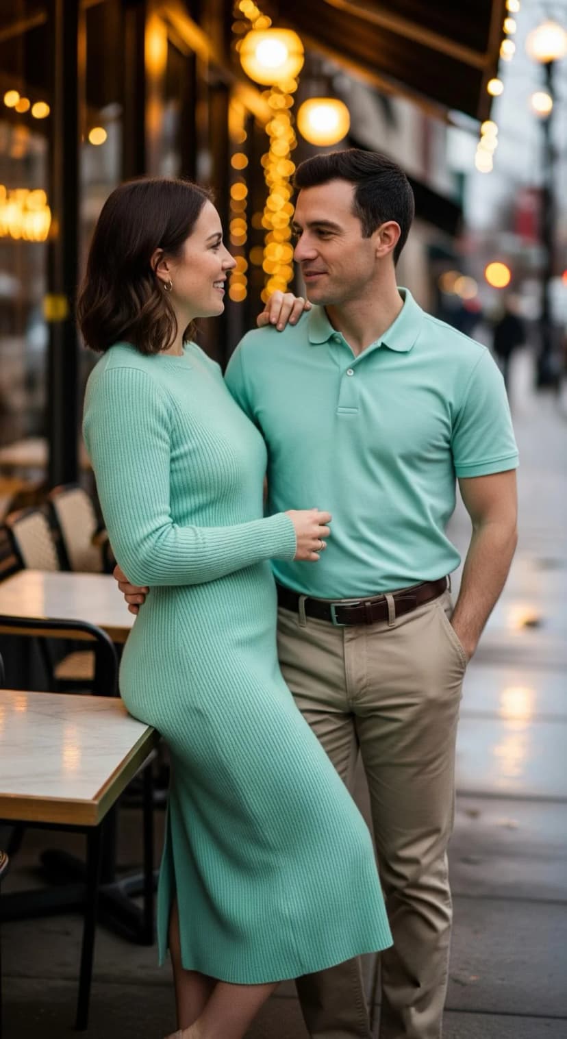 Mint Ribbed Knit Dress + Mint Cotton Polo + Khaki Trousers