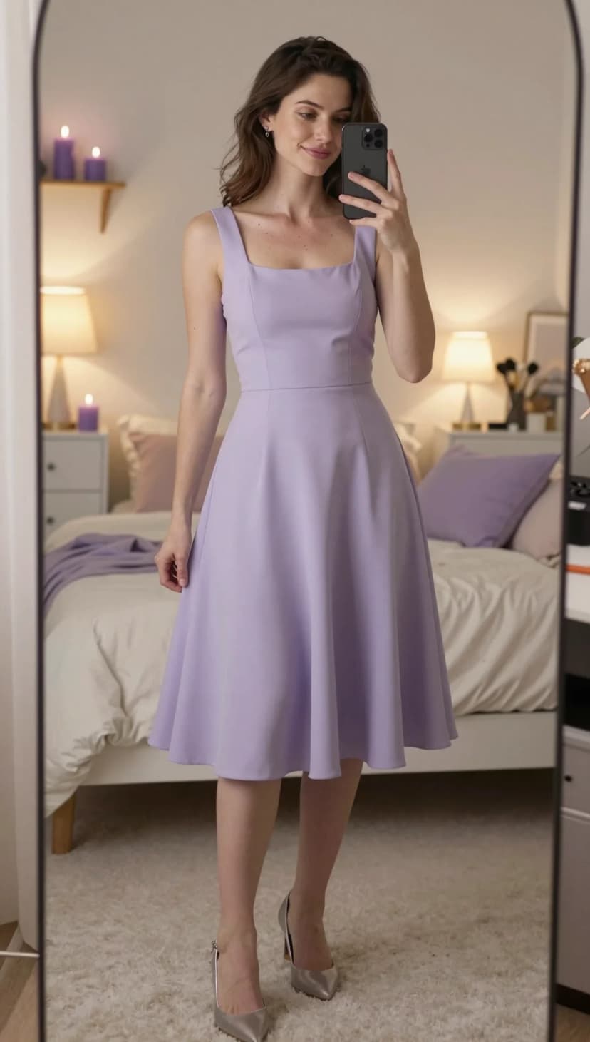 Lavender Fit-And-Flare Dress + Silver Heels