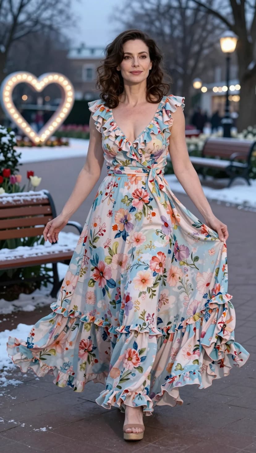 Floral Print Maxi Dress + Nude Platform Heels