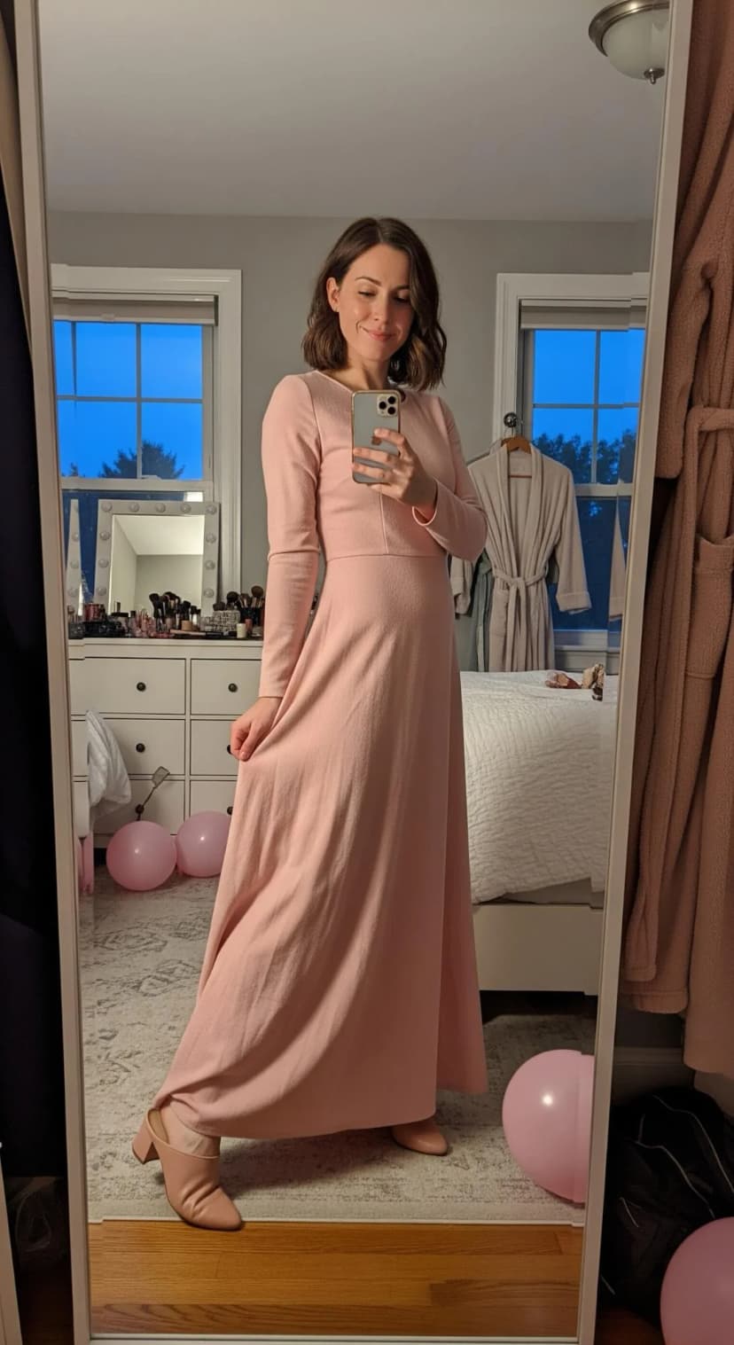 Dusty Rose Knit Maxi Dress + Dusty Rose Leather Mules