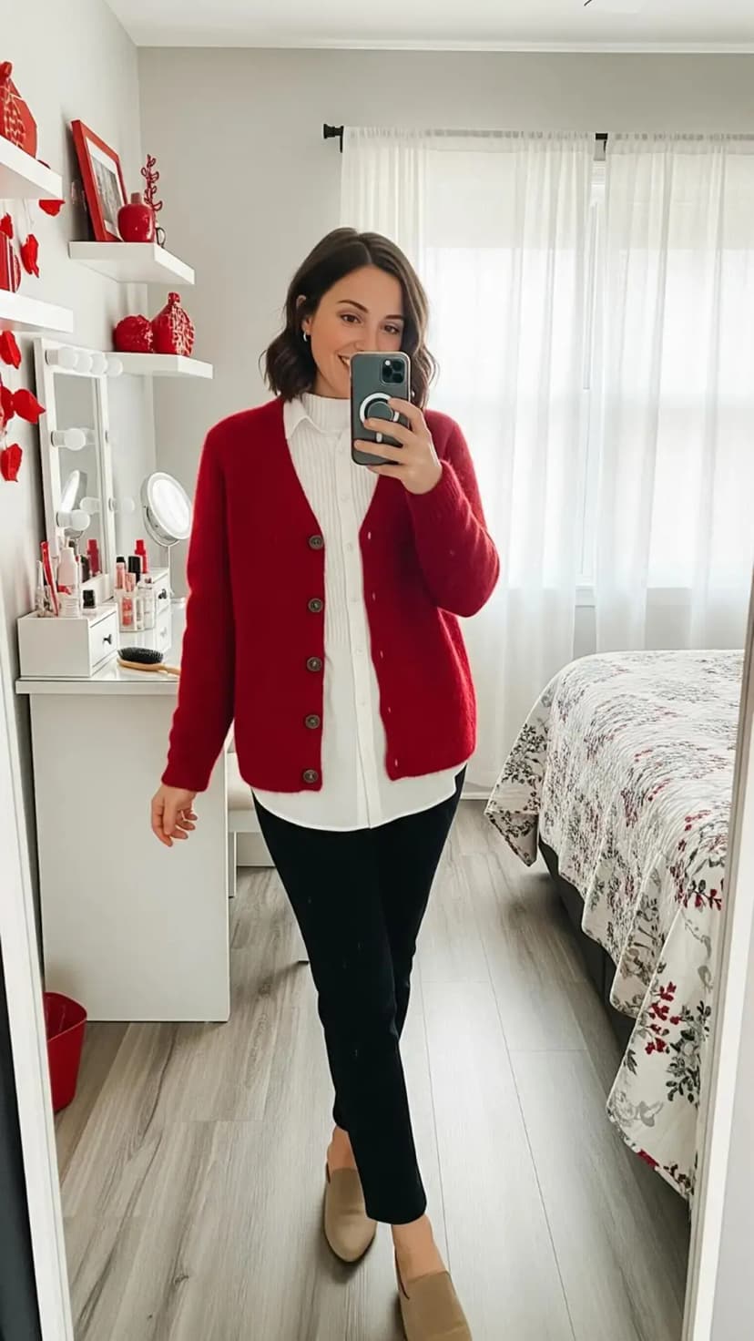 Red Button-Up Sweater