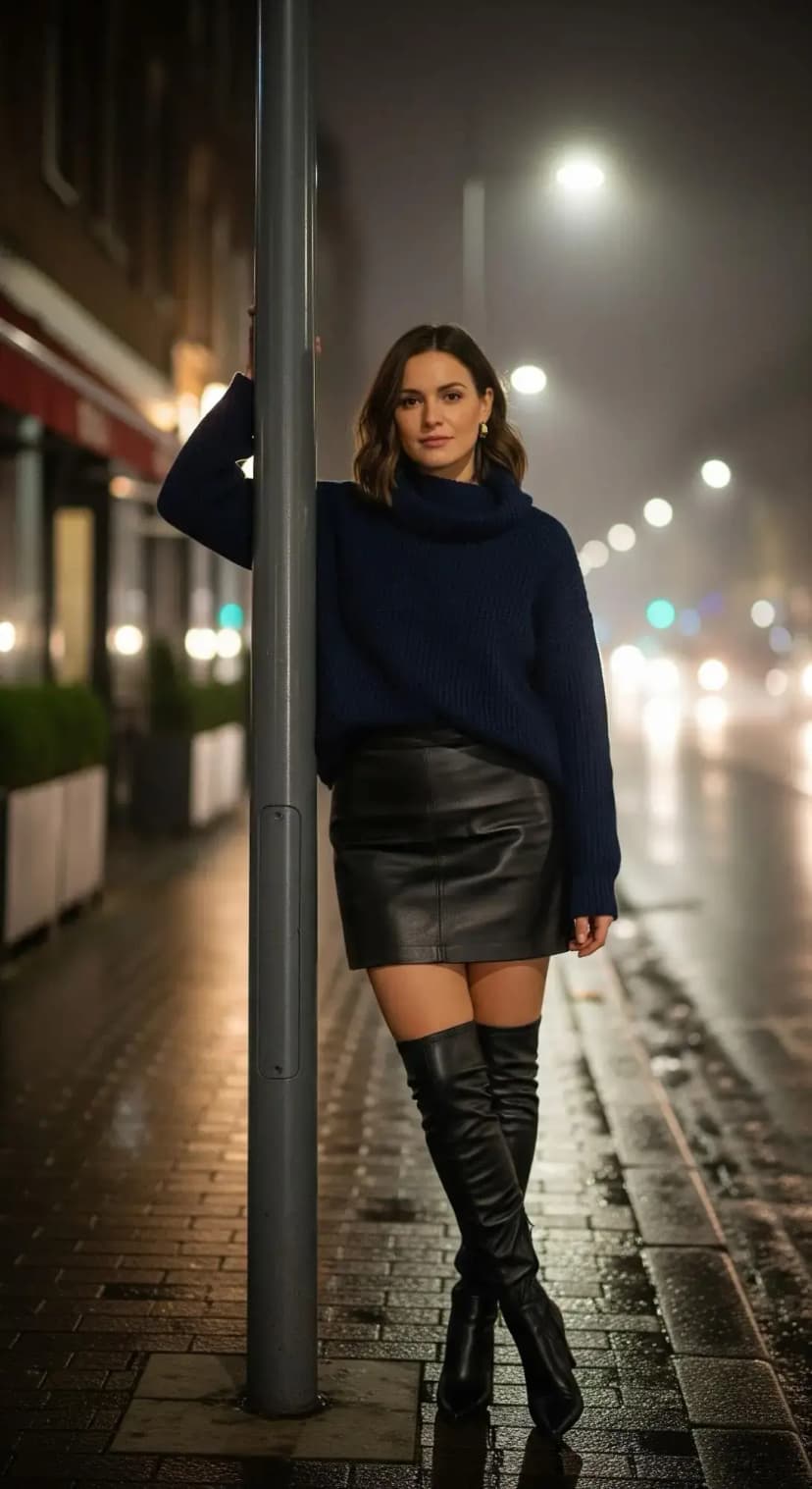 Cable Knit Sweater + Plaid Skirt + Beret + Tan Ankle Boots