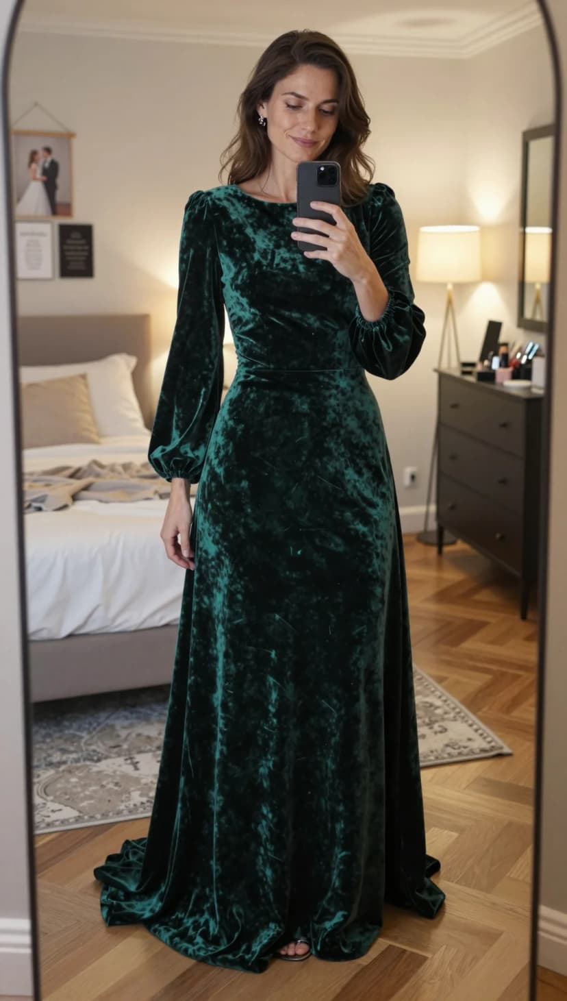 Emerald Crushed Velvet Long Sleeve Maxi Dress