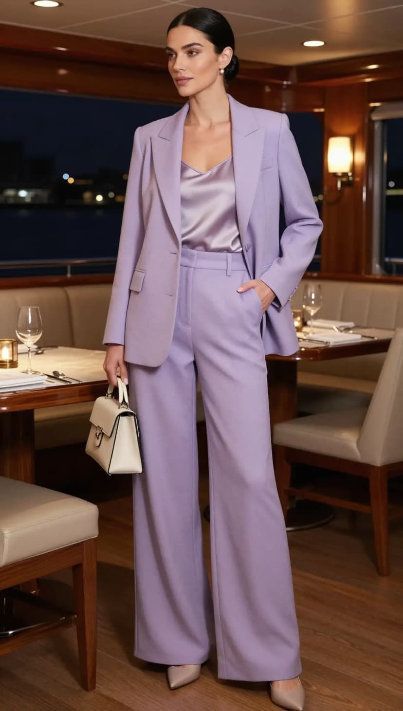 Lavender Wool Blazer + Lavender Wool Trousers + Lavender Silk Cami