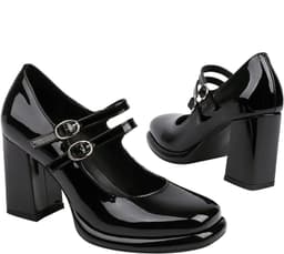 Chunky Heels Platform Shoes (Black)