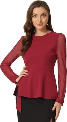 Peplum Drape Blouse (Magenta Red)
