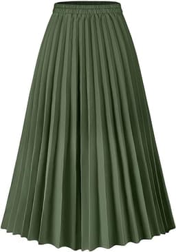 Pleated Midi Long Skirt (Green)