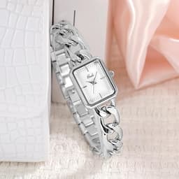 Stainless Steel Luxury Rectangular Watch (Silver)