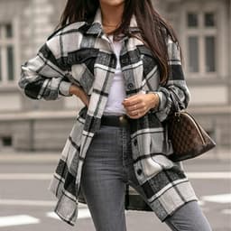Plaid Casual Wool Blend Jacket (Black-White)