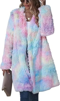 Rainbow Unicorn Faux Fur Long Coat