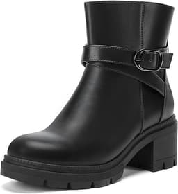 Low Heel Chunky Ankle Boots (Black)