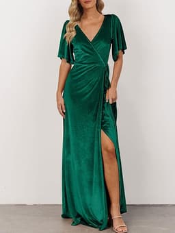 Velvet Wrap Dress (Emerald)